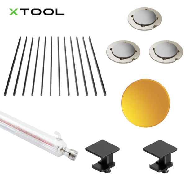 xTool P2 Accessories, xTool Slats Pack (12 pcs), Laser Tube for xTool P2, Laser Mirrors Pack (3 pcs), Laser Lens for xTool P2, xTool P2 Material Clamps