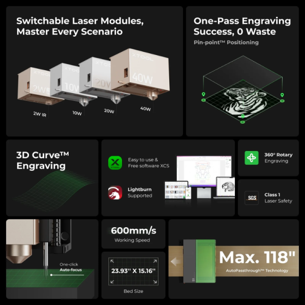 xTool S1 Enclosed Diode Laser Cutter Laser Engraver and Cutter Machine with Air Assist & Honeycomb - Image 6