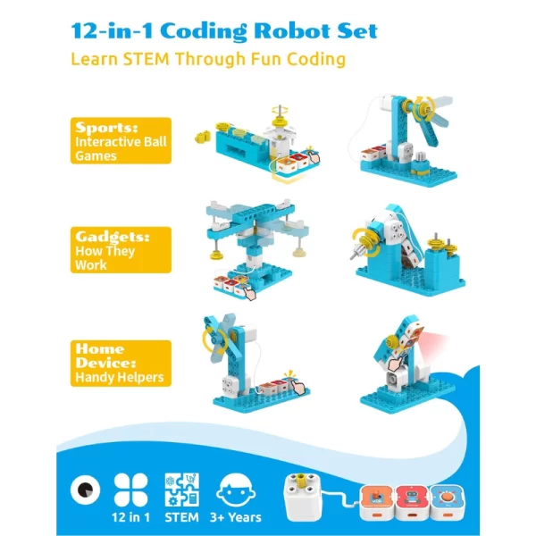 WhalesBot A3 12-in-1 STEM Blocks Coding Robot Kit Screen-Free Coding STEM Robotics Ages 3+ - Image 6